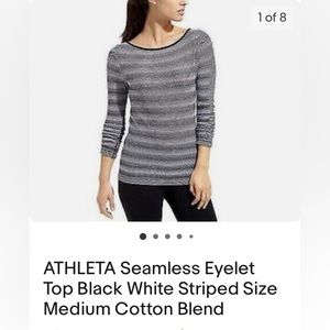 Athleta Black and White stripe eyelet top, Size M